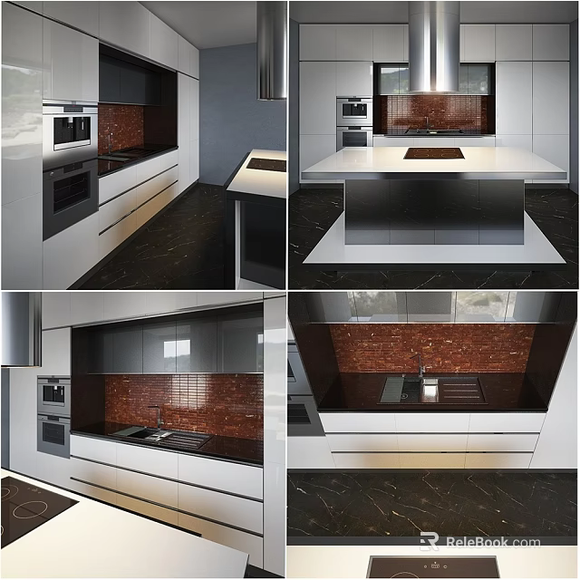 Modern Kitchen Interior Design With Sleek Cabinets And Marble Island Countertop 3d model 