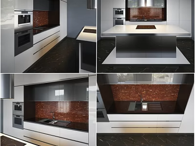 Modern Kitchen Interior Design With Sleek Cabinets And Marble Island Countertop 3d model
