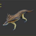Aquatic Animal With Orange Yellow Scaly Skin And Spiked Reptilian Body 3D Rendered Model