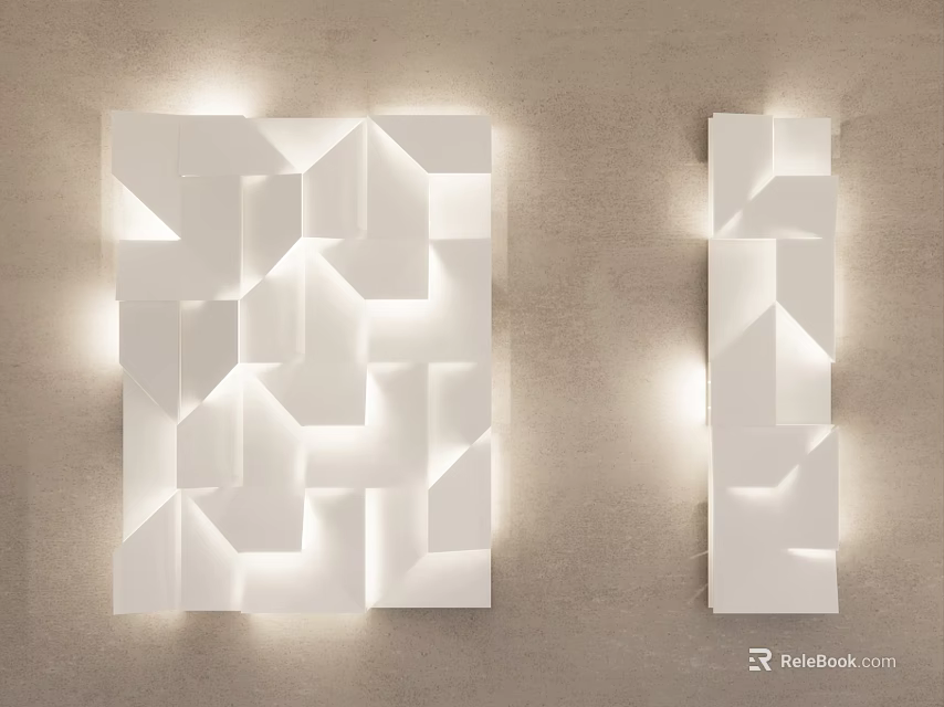 Modern Geometric White Wall Lamps Mounted On Beige Wall With Soft Lighting Design 3d model 