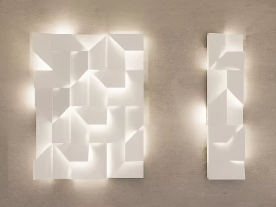 Modern Geometric White Wall Lamps Mounted On Beige Wall With Soft Lighting Design 3d model