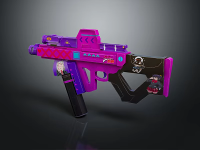 Purple Toy Gun Featuring Cartoon Character Stickers And Colorful Design Details 3d model