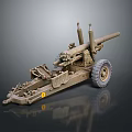 Brownish Military Towed Artillery Weapon With Gun Barrel Wheels And Steel Frame