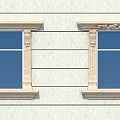Casement Windows with Stone Frames Decorative Columns and Blue Glass on Light Colored Wall 3d model