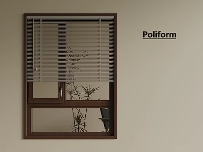 Poliform Modern Casement Window With Wooden Frame And Blinds For Indoor Plant View 3d model