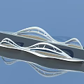 Modern Streamlined Bridge With Curved Design And Reflection On Blue Water Surface 3d model