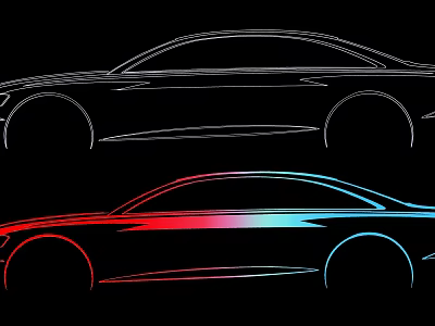 Two Stylish Car Line Art Illustrations With Gradient Colors On Black Background 3d model