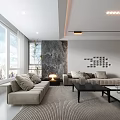 Modern Living Dining Room Interior With Sofa TV Table And Ceiling Lighting Design