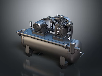 Industrial Air Compressor With Metal Tank Motor Piston And Mechanical Components 3d model