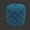 Stylish Blue Round Sofa Stool with Diamond Quilted Upholstered Fabric Design 3d model
