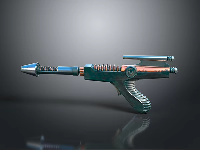 Sci Fi Gun Featuring Metallic Design Mechanical Coil Spring And Grip 3D Render 3d model