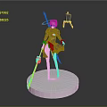 Anime Style 3D Female Character Model With Black Outfit Weapon And Stand Base
