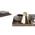 Modern Luxury Decorative Ornament Set With Metal Candle Holders Wooden Tray And Books