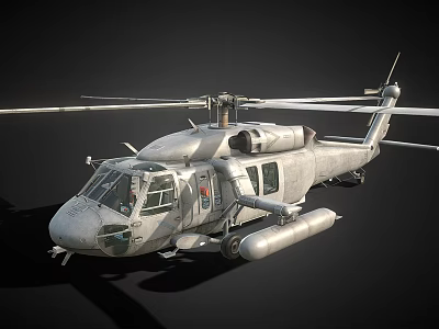 Gray Military Helicopter With Rotor System Cabin Windows And External Fuel Tanks 3d model