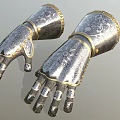 Ornate Metal Gauntlets Featuring Intricate Decorative Patterns And Gold Accents For Medieval Attire