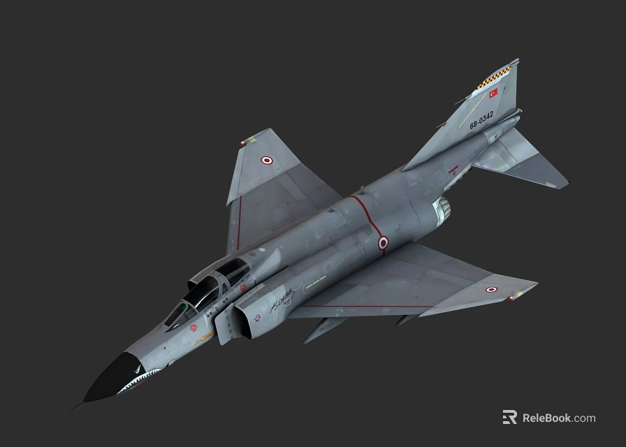 Gray Military Fighter Jet Sharp Nose Aerodynamic Wing Design With Tail Section And Emblems 3d model 