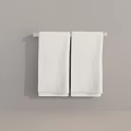 Two White Towels Hanging On Towel Rack Against Gray Wall 3d model