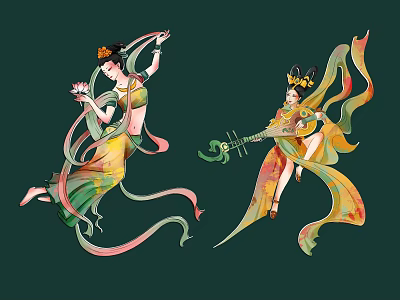 Feitian Yile Dunhuang Art Mogao Grottoes Mural National Dynasty Beauty Fairy Feitian Art Elegant Dance Feitian Strap Dunhuang Feitian Fairy 3d model