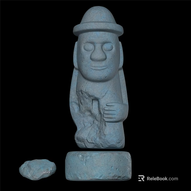 Decorative Garden Ornament Stone Carved Human Figure With Hat Facial Expression And Base 3d model 