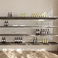 Modern Gray Wall Cabinets with Shelves Displaying Wine Bottles and Wine Glasses