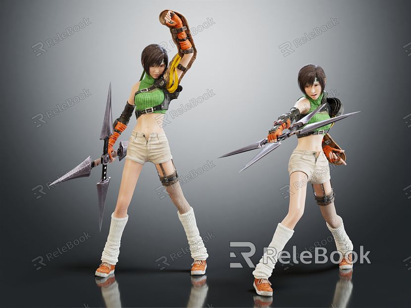 Modern game character cartoon female warrior model