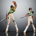 Two Game Movie Characters Green Crop Top White Shorts Weapon Battle Pose Action Figure