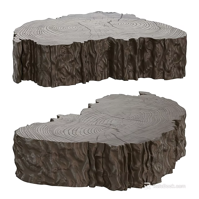 Rustic Tree Stump Shaped Wooden Coffee Table With Natural Growth Ring Texture 3d model 