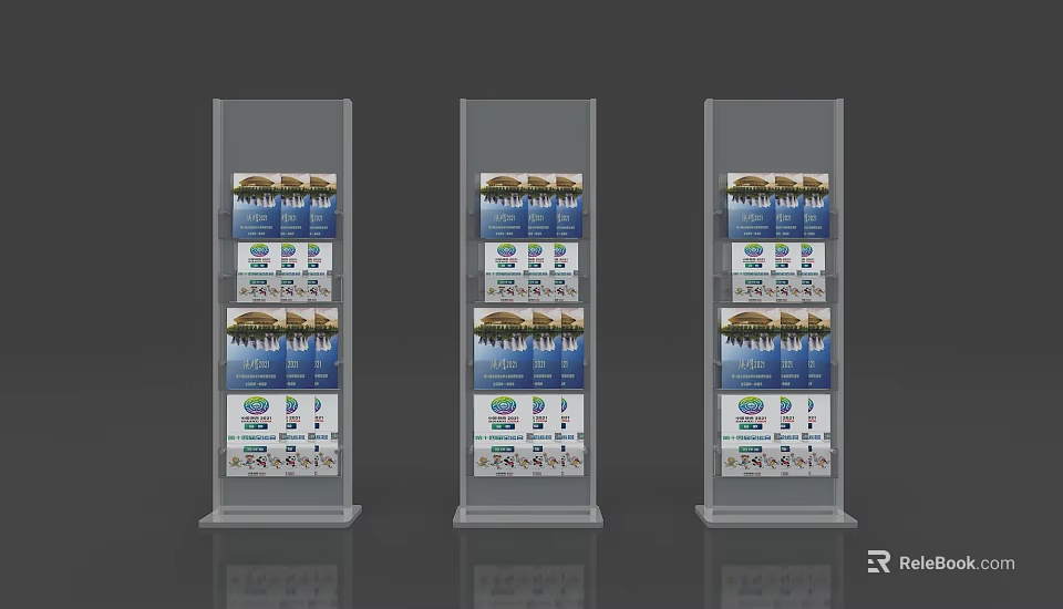 Three Gray Display Shelving Units With Multiple Layers For Product Display In Store 3d model 
