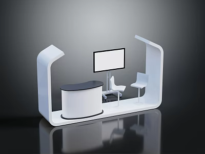 Modern Reception Furniture Setup With Curved White Frame Counter Monitor And Chairs 3d model