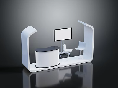 Modern Reception Furniture Setup With Curved White Frame Counter Monitor And Chairs 3d model