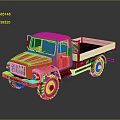 Red JMC Truck With Open Cargo Bed And Flatbed Utility Design 3d model