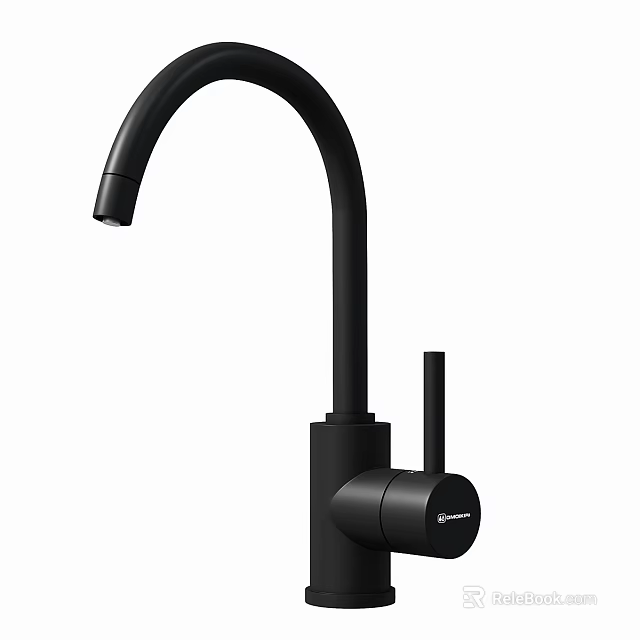 Modern Matte Black Kitchen Faucet With Curved Spout And Control Knob Design 3d model 