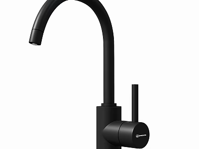 Modern Matte Black Kitchen Faucet With Curved Spout And Control Knob Design 3d model