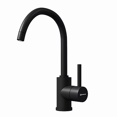Modern Matte Black Kitchen Faucet With Curved Spout And Control Knob Design 3d model