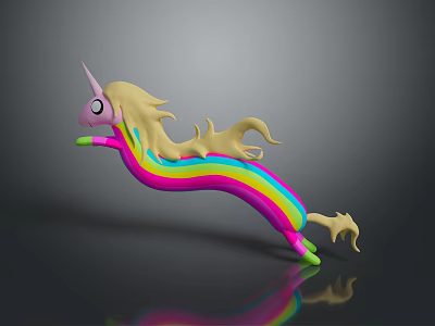 Colorful Unicorn Character With Yellow Mane Rainbow Body Pink Horn Green Hooves In Leaping Pose 3d model