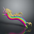 Colorful Unicorn Character With Yellow Mane Rainbow Body Pink Horn Green Hooves In Leaping Pose