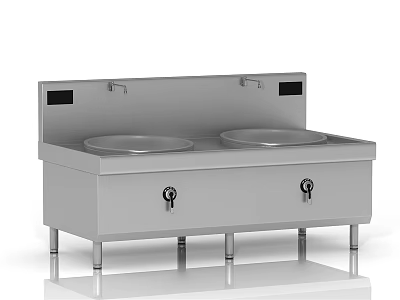 Stainless Steel Commercial Kitchen Workstation with Double Basin and Lockable Cabinets 3d model
