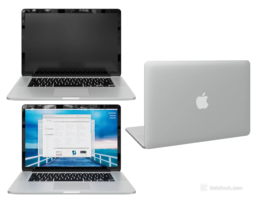 Apple Silver Laptop Open Closed With Screen Display And Logo Design 3d model 
