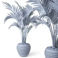 Green Palm Leaf Potted Plants In Black Striped Ceramic Pots For Home Decor