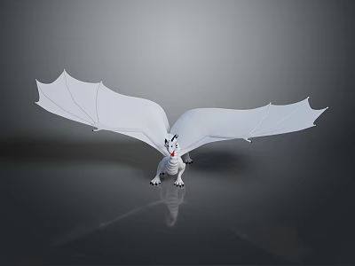 3D White Dragon Model With Spread Wings Black Eyes And Red Tongue 3d model