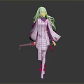 Anime Inspired Game Movie Character With Long White Hair And Red Accented Outfit Holding Sword