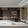 Modern Tea Room Interior With Wooden Tea Table Tea Sets Decorative Ornaments And Natural Lighting