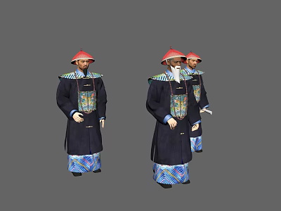Three Men With White Beards In Traditional Robes Red Hats Blue Patterns 3d model