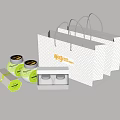 Stylish Decorative Ornament Set With White Shopping Bags Green Jars Black Lids And Open Box