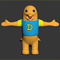 Friendly Yellow Cartoon Animal Character In Blue Shirt With Letter D And Open Arms