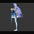 Game Movie Character In Blue White Outfit Long Hair Holding Yellow Orb And Blue Weapons