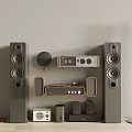 Modern Home Audio Equipment with Headphones Floorstanding Bookshelf Speakers and Turntable