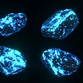 Four Raw Wood Stone Pieces With Blue Glowing Effect On Black Background