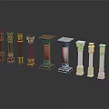 Various Decorative Columns With Gold Accents Wooden White Carved Bases As Scene Elements