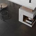Modern Bar Counter With White Marble Top Fresh Green Apples And Stools